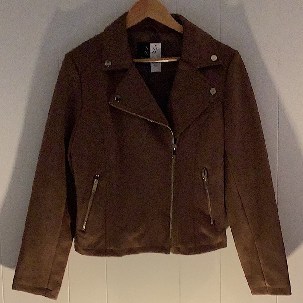 NY&C Faux Chestnut Brown Moto style Jacket- Size S